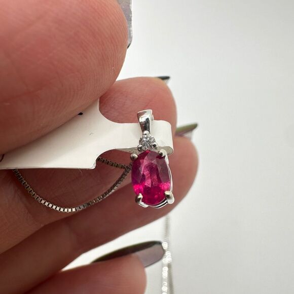 NWT 6x4mm, .60ct Ruby, diamond pendant in WG w/ ~17.75" WG box chain necklace! - Picture 14 of 17